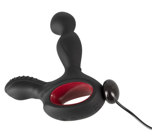 Черный вибромассажер простаты с нагревом и ротацией Prostate Plug - 14,5 см.