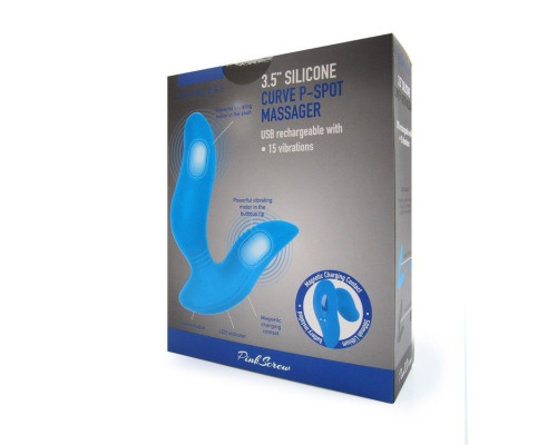 Заказать Синий вибромассажер простаты 3,5’’ Curve P-spot Massager - 12 см.