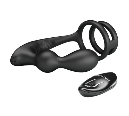 Черный вибростимулятор простаты с фиксацией кольцами Marshall
