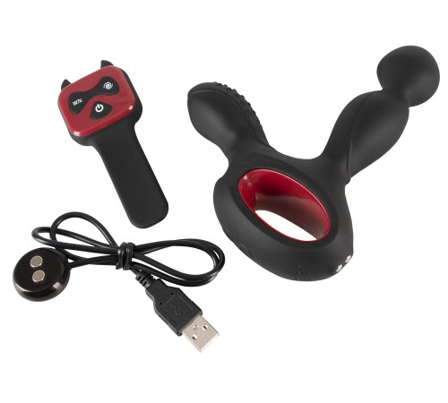 Черный вибромассажер простаты с нагревом и ротацией Prostate Plug - 14,5 см.