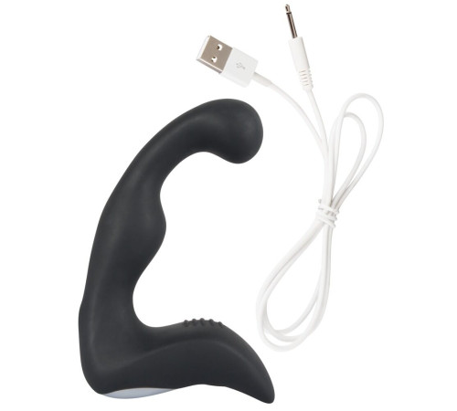 Черный перезаряжаемый стимулятор простаты с вибрацией - 14,6 см.