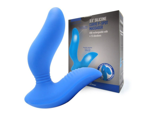 Заказать Синий вибромассажер простаты 3,5’’ Curve P-spot Massager - 12 см.