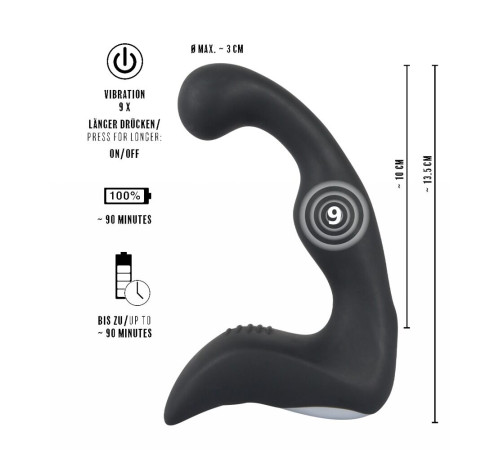 Черный перезаряжаемый стимулятор простаты с вибрацией - 14,6 см.