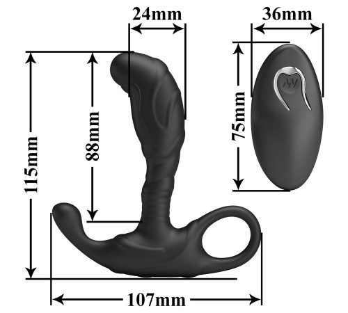 Черный изогнутый массажёр простаты с вибрацией и пультом ДУ