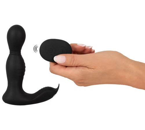 Черная анальная пробка с вибрацией, вращением и пультом ДУ RC Butt Plug with 2 Functions
