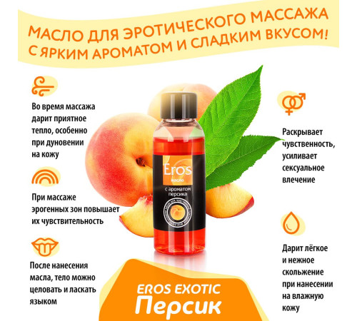 Массажное масло Eros exotic с ароматом персика - 50 мл.