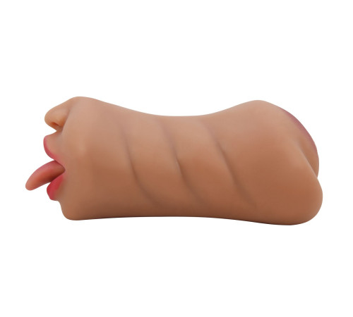 Темно-бежевый двусторонний мастурбатор Sarah - ротик и вагина