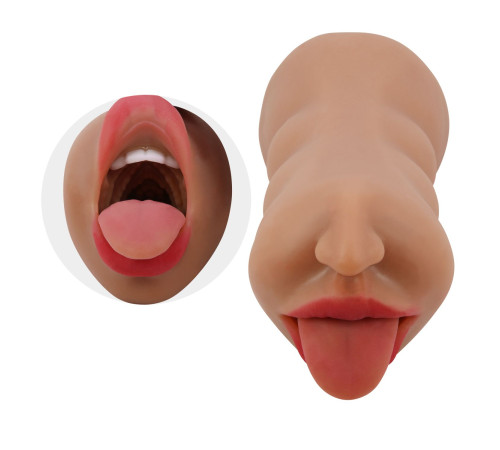 Темно-бежевый двусторонний мастурбатор Sarah - ротик и вагина