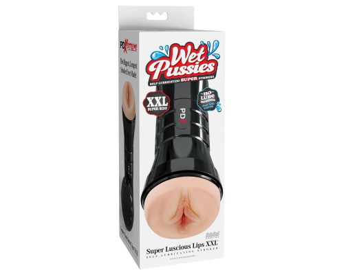 Заказать Телесный мастурбатор-вагина в черной колбе Super Luscious Lips XXL