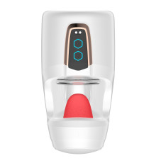 Белый мастурбатор с язычком и возвратно-поступательными движениями