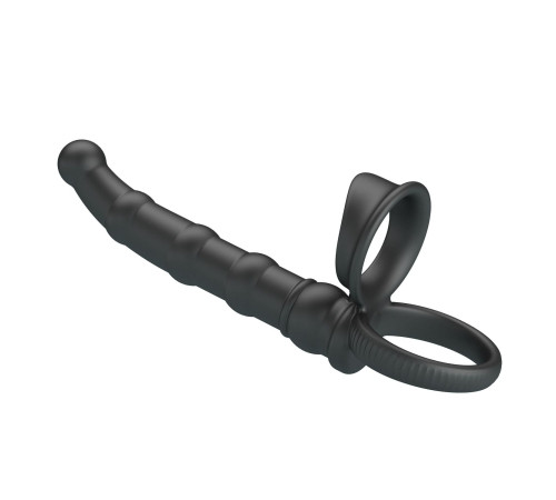 Черная насадка на член для двойного проникновения Tatum с вибрацией