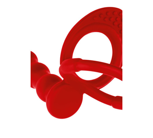 Красная насадка на пенис для двойного проникновения - 19,5 см.