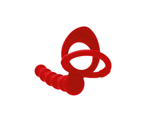 Красная насадка на пенис для двойного проникновения - 19,5 см.