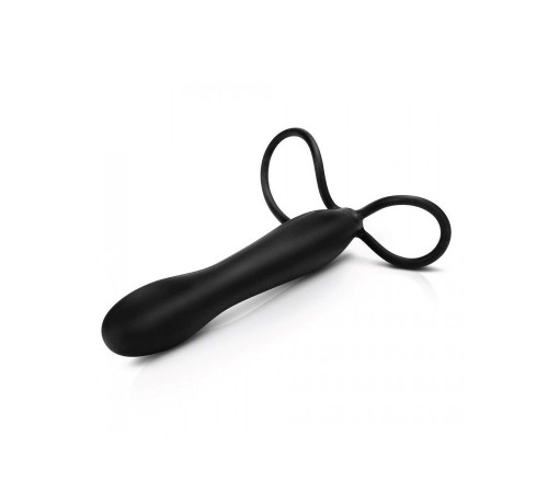 Черная насадка на пенис для двойной стимуляции Mojo BlackJack - 15 см.