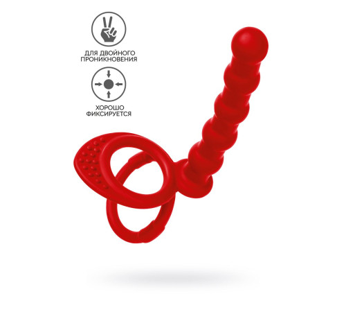 Красная насадка на пенис для двойного проникновения - 19,5 см.