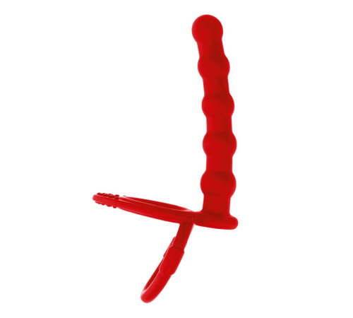 Красная насадка на пенис для двойного проникновения - 19,5 см.