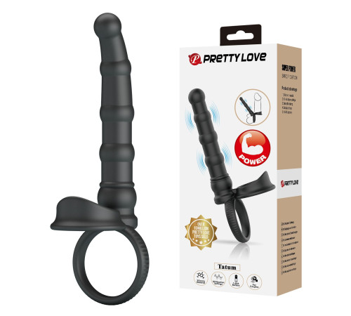 Черная насадка на член для двойного проникновения Tatum с вибрацией