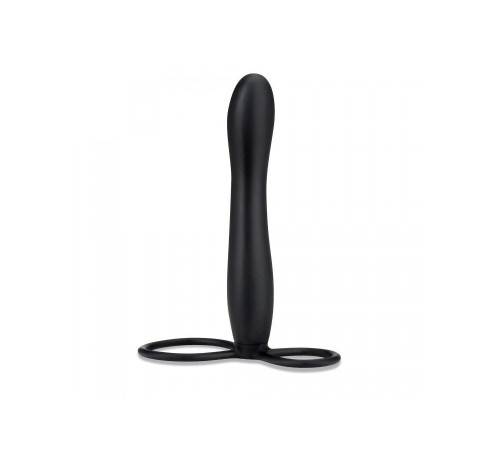 Черная насадка на пенис для двойной стимуляции Mojo BlackJack - 15 см.