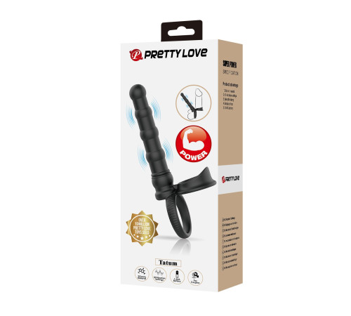 Черная насадка на член для двойного проникновения Tatum с вибрацией