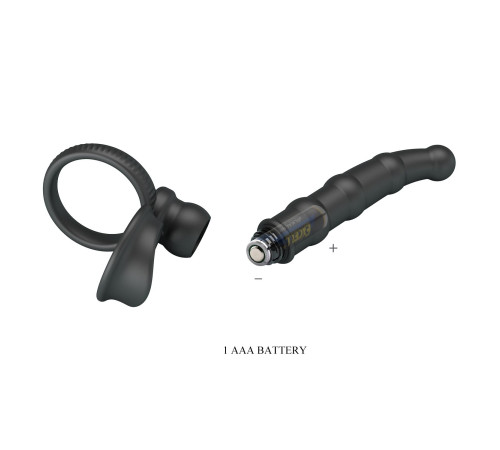 Черная насадка на член для двойного проникновения Tatum с вибрацией