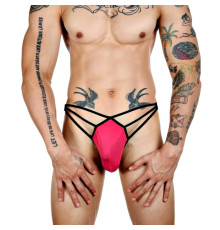 Розовые сексуальные трусы-стринги на тонких черных бретелях