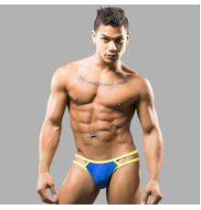 Синие мужские трусы-стринги с двойными бретелями