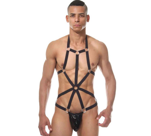 Брутальное мужское боди с металлическими колечками