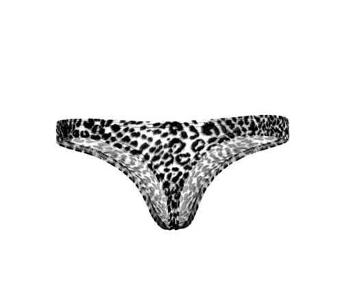 Мужские трусы-тонги с серым леопардовым принтом