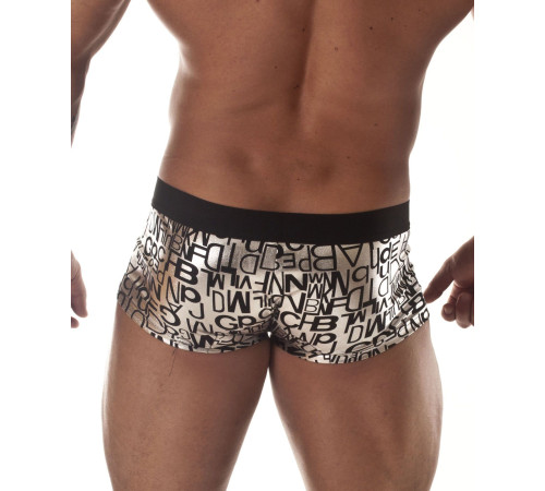 Серебристые трусы-хипсы с черными буквами