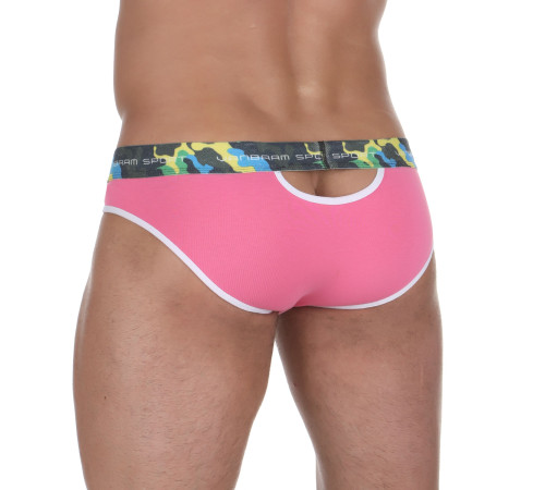 Розовые мужские трусы-слипы с пикантными вырезами под поясом