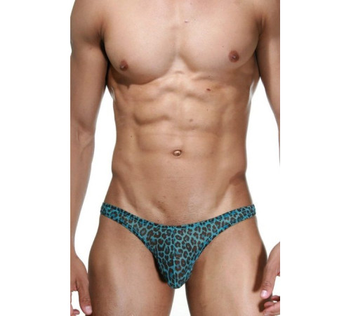 Голубые трусы-тонги с леопардовым принтом
