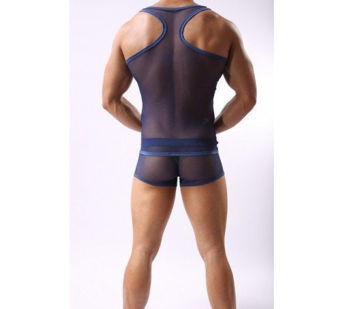 Синяя полупрозрачная мужская майка-борцовка