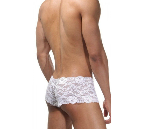 Белые мужские трусы-хипсы из кружевной ткани