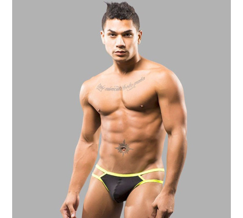 Черные мужские трусы-стринги с 2 боковыми бретелями