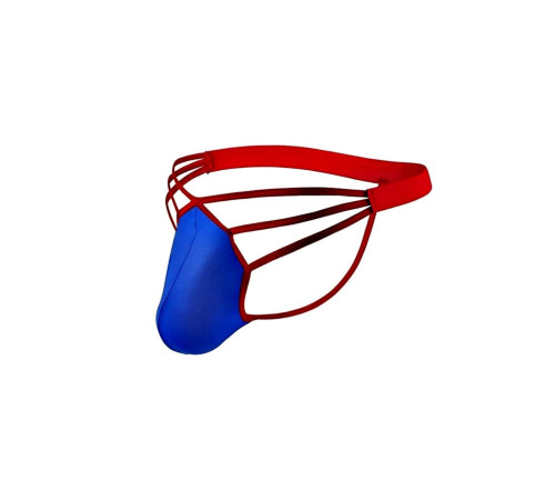 Синие сексуальные трусы-стринги на тонких красных бретелях