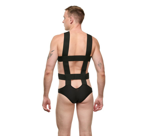 Мужское черное боди с широкими эластичными ремешками