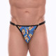 Синие мужские трусы-тонги с разноцветным принтом
