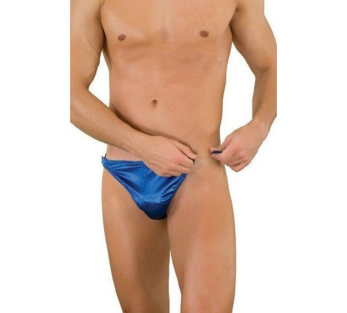 Синие трусы-тонги с застежкой сбоку и сатиновым блеском