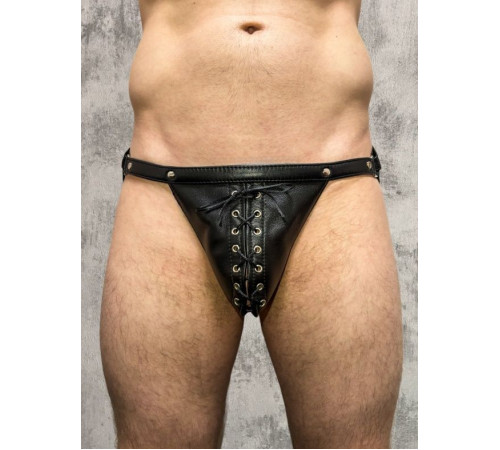 Кожаные мужские трусы-джоки со шнуровкой
