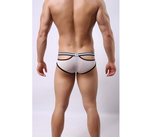 Белые мужские трусы-брифы с вырезами и леопардовым рисунком