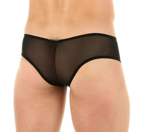 Черно-зеленые трусы-бразилиана из полупрозрачной сетки