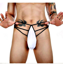 Белые сексуальные трусы-стринги на тонких черных бретелях