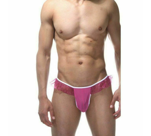 Мужские розовые трусы-тонги с оборками