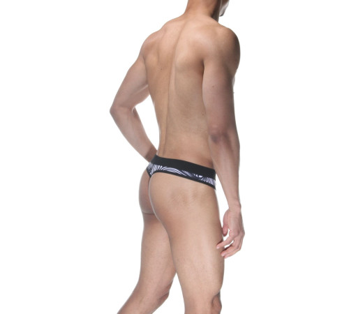 Бело-черные мужские трусы-стринги с абстрактным принтом