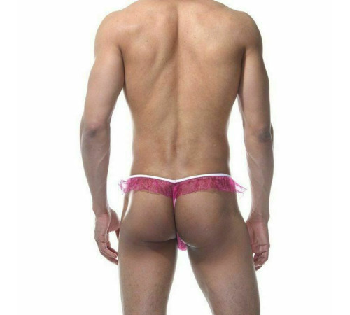 Мужские розовые трусы-тонги с оборками