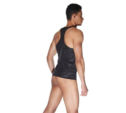 Мужской комплект из гладкой черной тянущейся ткани: майка и трусы