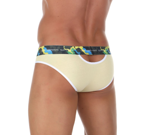 Желтые мужские трусы-слипы с пикантными вырезами под поясом