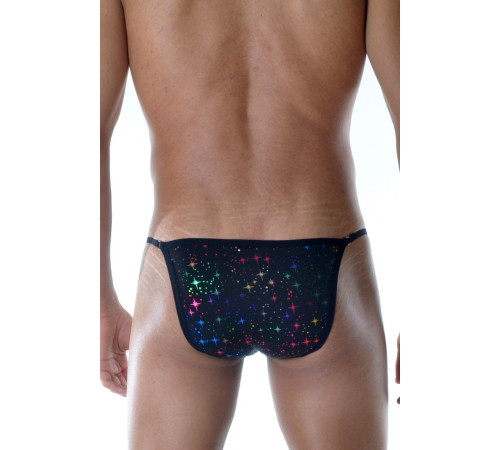 Черные мужские трусы-танга с разноцветными блестящими звездочками