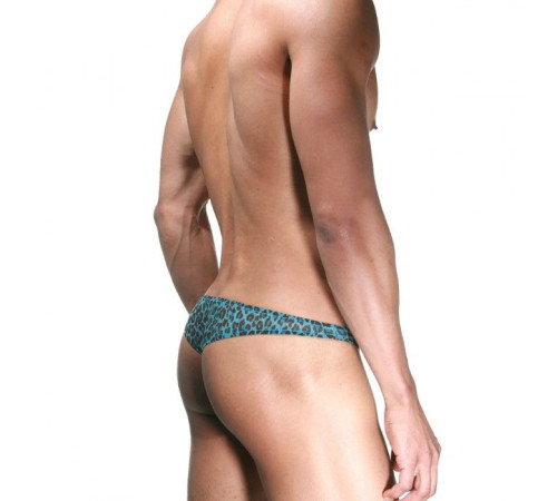 Голубые трусы-тонги с леопардовым принтом