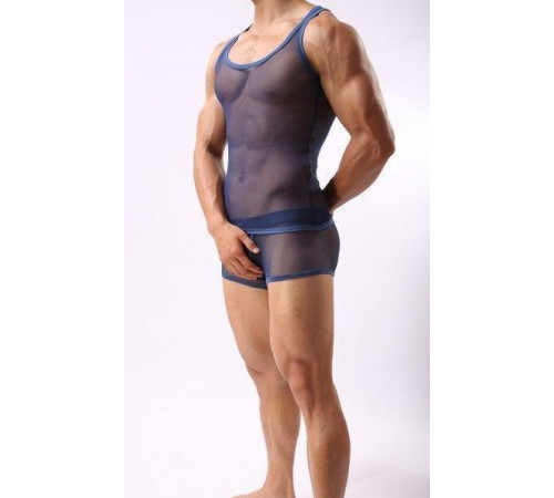 Синяя полупрозрачная мужская майка-борцовка